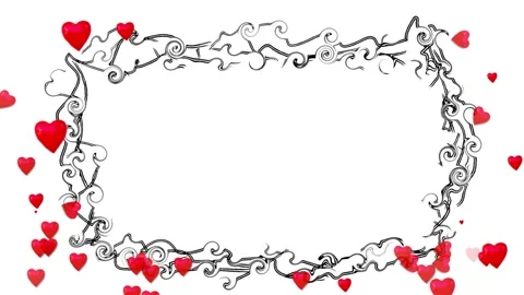 Animated elements of flying red hearts and swirls strokes black frame Stock Footage 210628320