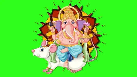 Animated Elephant Deity Riding a White Mouse on Green Screen Stock Footage 337090360