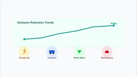 Animated emission reduction trends line chart ESG infographic Stock Footage 342599314