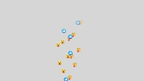 Animated emoticons and like icons float upwards on gray background 스톡 동영상 346490718