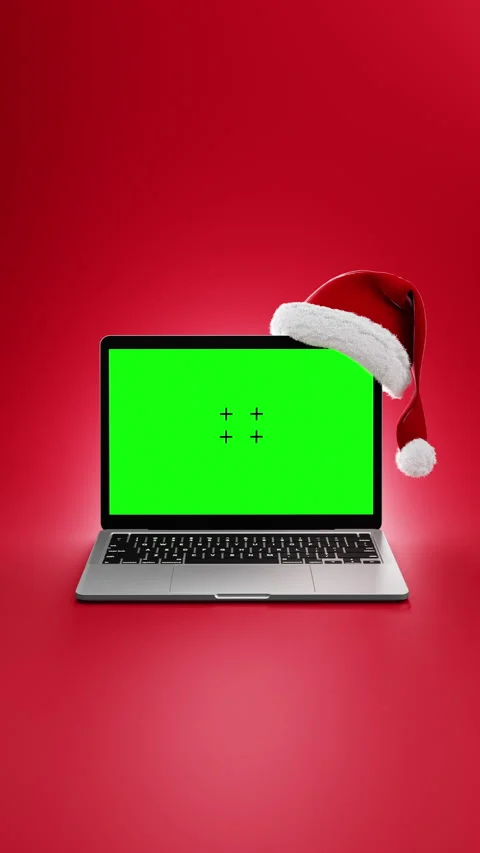 Animated empty green screen laptop template for christmas advertising. Stock Footage 279839371