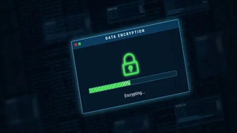 Animated encryption success window with green check mark and data protected 스톡 동영상 346953191