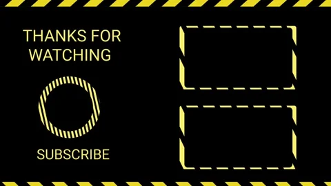 Animated end screen with a yellow and black warning stripe theme. Stock Footage 319389748