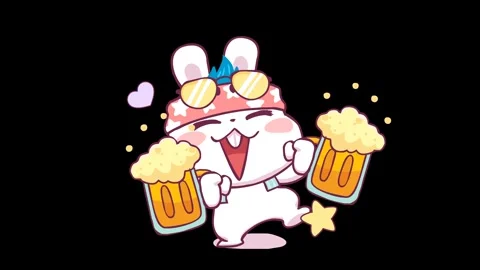 Animated Energetic Rabbit Dancing and Holding a Beer Glass in Celebration T.. Видео 282778864