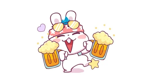 Animated Energetic Rabbit Dancing and Holding a Beer Glass in Celebration W.. Stock Footage 282778881