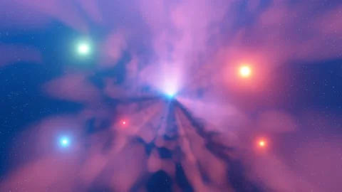 Animated energy pulse flying through space. Small and big stars everywhere. Stock Footage