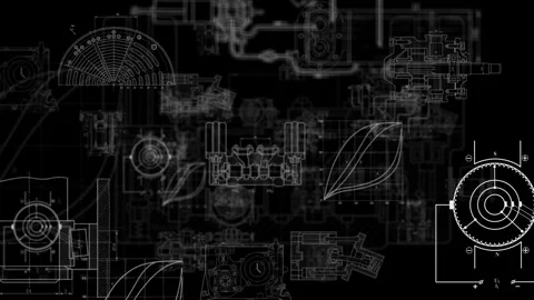 Animated engineering blueprint technical drawing background Stock Footage 339302921