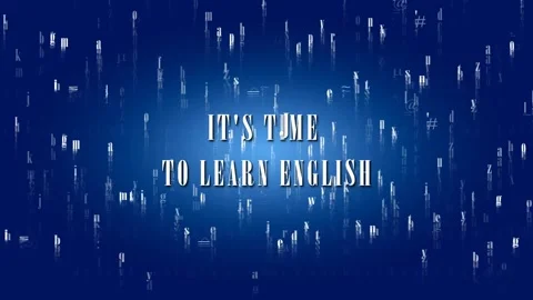 Animated English text "It's time to learn English" with falling letters blue BG Stock Footage 280690022