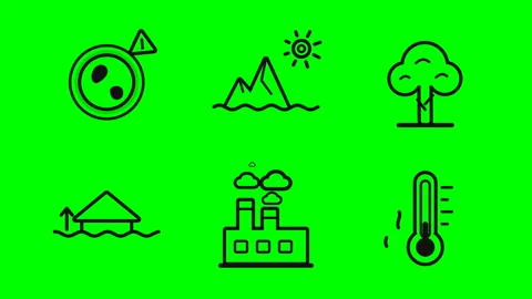 Animated Environmental Icons Motion Graphics Green Screen Background Vidéo 347471676