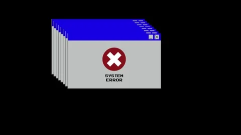 An animated error warning popup mimicking a classic operating system alert. Video stock 303941363