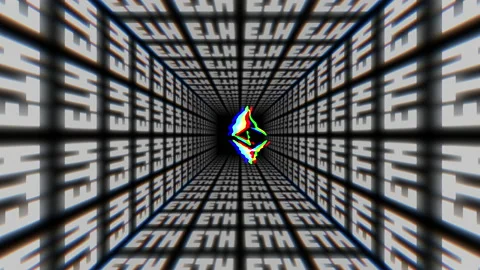 Animated ethereum logo with glitch effect. Ethereum logo on a black background.  Stock Footage 154468469