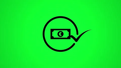 Animated euro banknote icon inside circle with checkmark on green screen ba.. Stock Footage 346498027