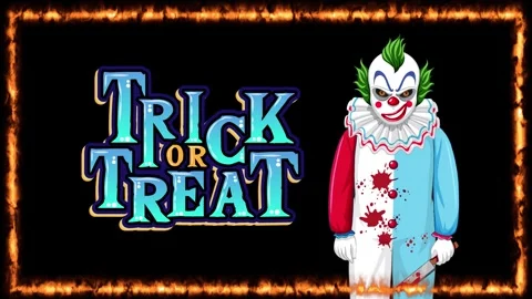 Animated Evil Clown with Trick or Treat Text in Fire Frame Stock Footage 341723845