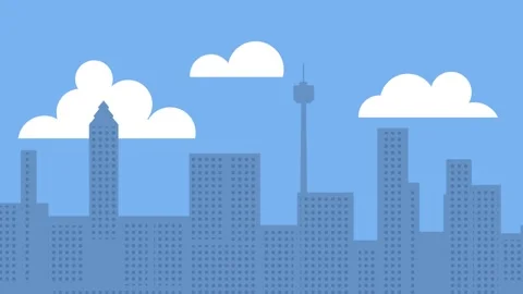 buildings in animated clouds backgrounds