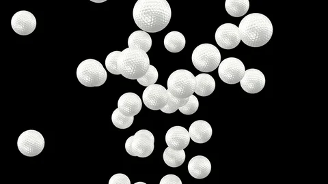 Animated exploding and flying toward camera golf balls in slow motion Stock Footage 85408460