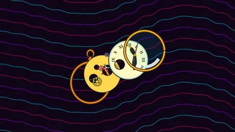Animated Exploding Vintage Pocket Watch Coming Together Over Wavy Background Video stock 341410115
