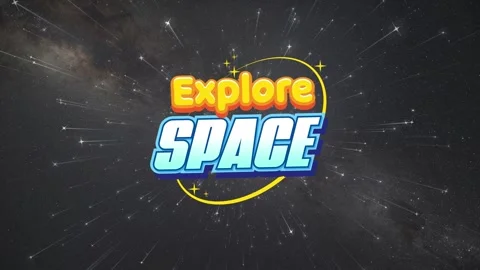 Animated Explore Space Logo Over Drifting Stars in Night Sky Stock Footage 342489113