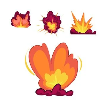 Animated explosion effects creating fireburst elements for games Ilustración de archivo