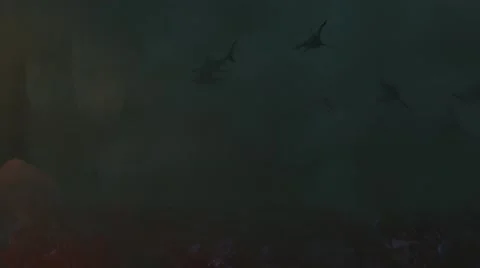 Animated explosion in sea while sharks swimming underwater 库存影片 67555252