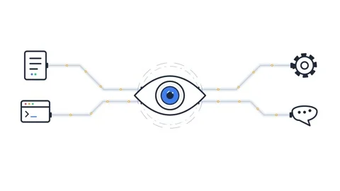 Animated Eye Icon with Network Connection Data Flow Motion Graphics Stock Footage 339383160