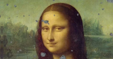 Animated face of Mona Lisa with Floating Flower Petals Stock Footage 165324926