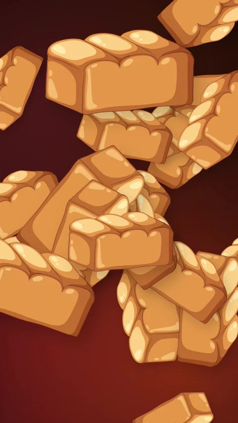 Animated Falling Bakery Bread Loaves on Dark Red Background Stock Footage 345314405
