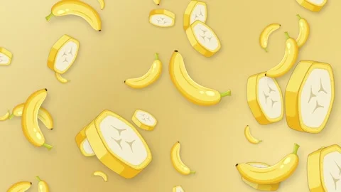 Animated Falling Banana Slices and Whole Fruit on Yellow Background Stock Footage 346571232