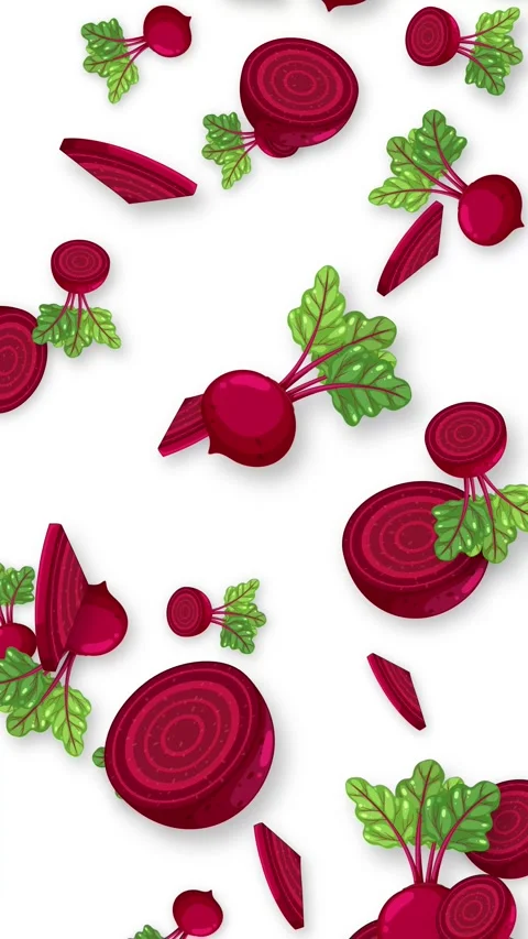 Animated Falling Beetroot Slices and Whole Vegetables on White Background Stock Footage 342471288