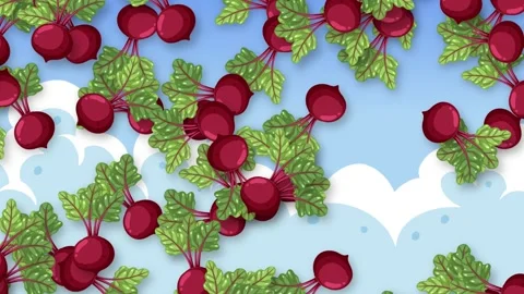 Animated Falling Beetroot Vegetables Over Blue Sky and Clouds Background Stock Footage 340967988