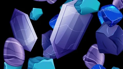 Animated Falling Blue and Purple Crystals and Gemstones on Black Background Stock Footage 344835188