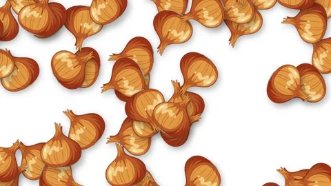 Animated Falling Brown Onions Pattern on White Background Stock Footage 341461760