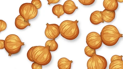Animated Falling Brown Onions Pattern on Isolated White Background Stock Footage 342467847