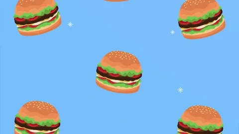 Animated falling burger pattern on blue background for fast food promotiona.. Video stock 339049450