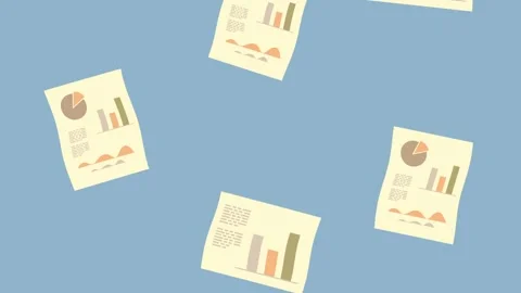 Animated falling business documents with financial charts and data reports .. Video stock 333294621