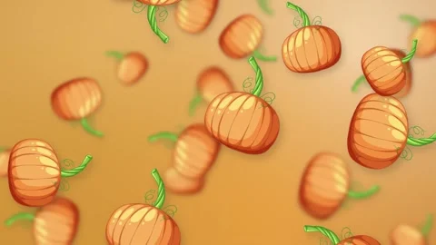 Animated Falling Cartoon Pumpkins on Warm Orange Mesh Background Stock Footage 344833233