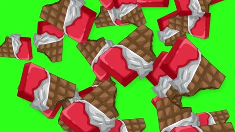 Animated Falling Chocolate and Strawberry Dessert Bars on Green Screen Stock Footage 345206673