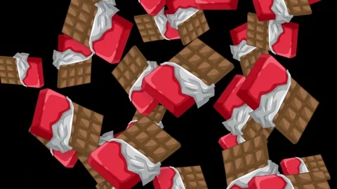 Animated Falling Chocolate Bars and Strawberry Treats on Black Background Stock Footage 344377417