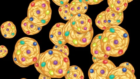 Animated Falling Chocolate Chip Cookies with Colorful Candy Toppings Stock Footage 344518976