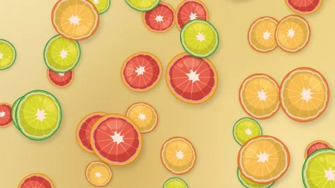 Animated Falling Citrus Fruit Slices on a Warm Mesh Background Stock Footage 345308173
