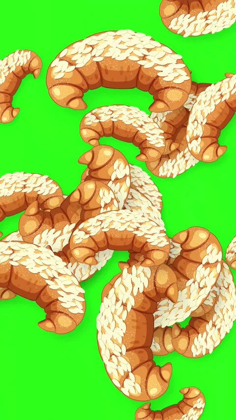 Animated Falling Croissants and Bakery Pastries on Green Screen Background Stock Footage 345300575