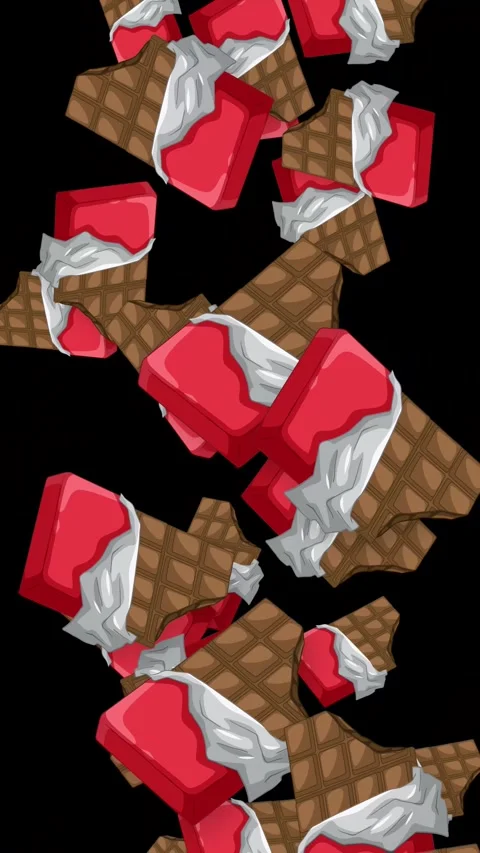 Animated Falling Dessert Objects with Chocolate and Red Glaze Stock Footage 342470736