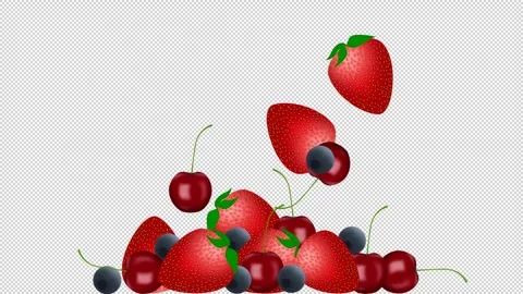 Animated falling fresh berries strawberries, cherries, blueberries. Stock Footage 277590360