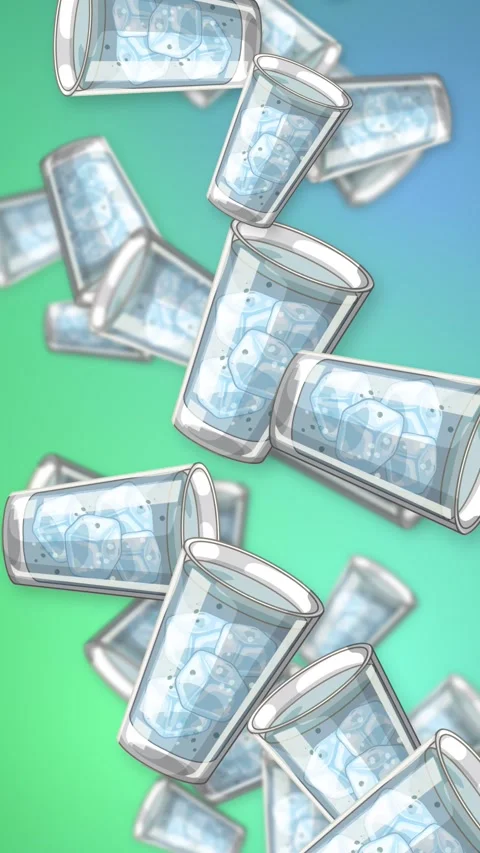 Animated Falling Glasses of Water with Ice on Gradient Background Stock Footage 345703620