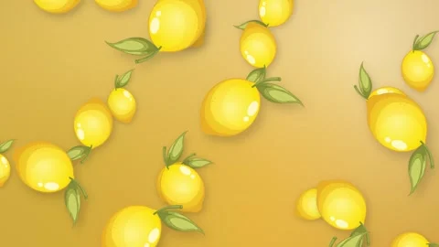 Animated Falling Lemons with Green Leaves on Yellow Mesh Background Stock Footage 344617115
