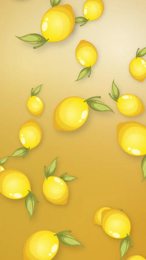 Animated Falling Lemons with Green Leaves on Yellow Mesh Background Stock Footage 346114969