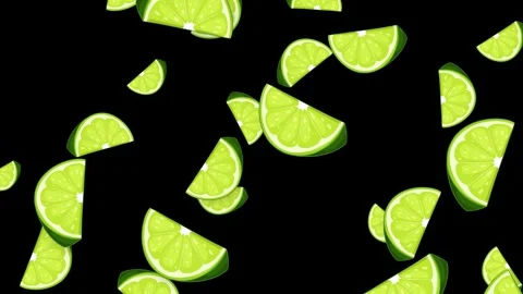 Animated Falling Lime Slices and Wedges on Black Background Stock Footage 342489116