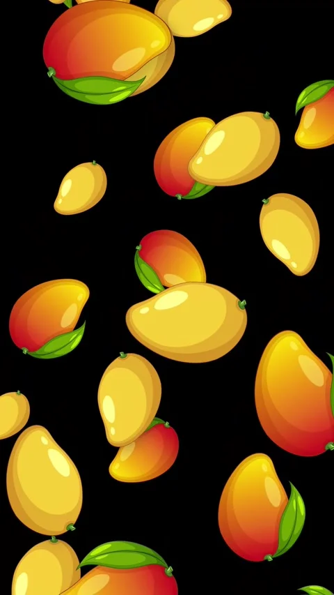 Animated Falling Mango Fruit Pattern on Black Background Stock Footage 342923156