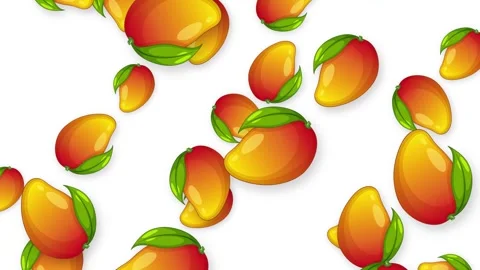 Animated Falling Mango Fruit Pattern on a Clean White Background Stock Footage 343699141