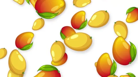 Animated Falling Mango Fruit Pattern on White Background Stock Footage 344846042