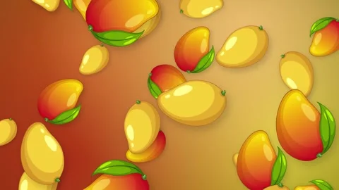 Animated Falling Mango Fruit Pattern on Warm Gradient Background Stock Footage 344931153